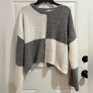 Jessica Simpson Womens Grey White Colorblock Chunky Oversized Knit Sweater M
